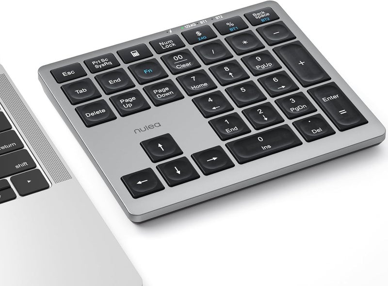 Nulea Wireless Number Pad Bluetooth 5.0 & 2.4G Portable Numeric Keyboard, USB-C Rechargeable, 34-Keys Bluetooth Keyboard for Data Entry, Compatible for Laptop, Mac, iMac, Tablet, PC Desktop - Image 1